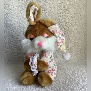 Vintage Bunny Rabbit Plush Pyjamas & Night Cap Stuffed Animal Toy